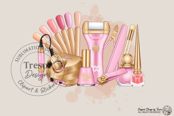Download Nail Tech Tools Pink Gold Nails Art PNG - Nail Collection